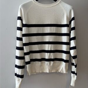 Breton Striped Cream and Black Women's Stretxh Crew Neck S